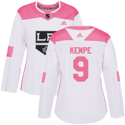 Adidas Kings #9 Adrian Kempe White/Pink Authentic Fashion Women's Stitched NHL Jersey - Click Image to Close